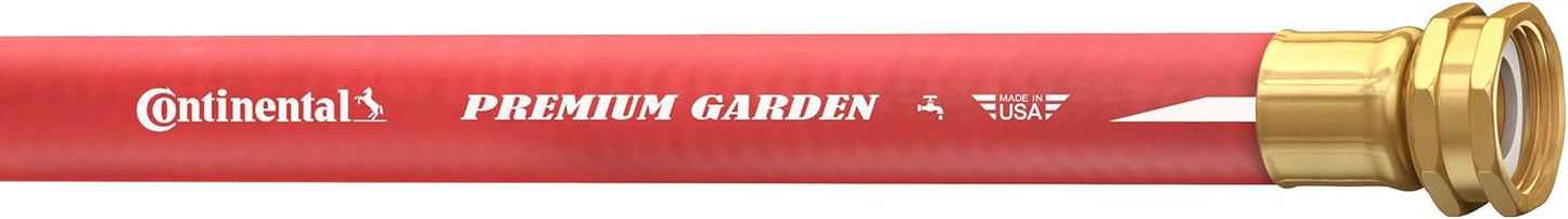 Continental Premium Garden Red Heavy Duty Hot Water Garden Hose, 5/8in Inside Diameter x 50ft Length, Male x Female Garden Hose Thread