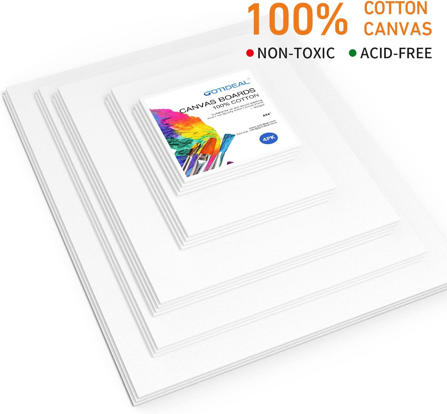 GOTIDEAL Canvas for Painting -18 Pack, Multi Pack 4x4, 5x7, 8x10, 9x12,11x14 Canvas Boards for Painting, Primed White Blank Artist Canvas Variety Pack for Acrylic, Oil Paint, Watercolor, Gouache