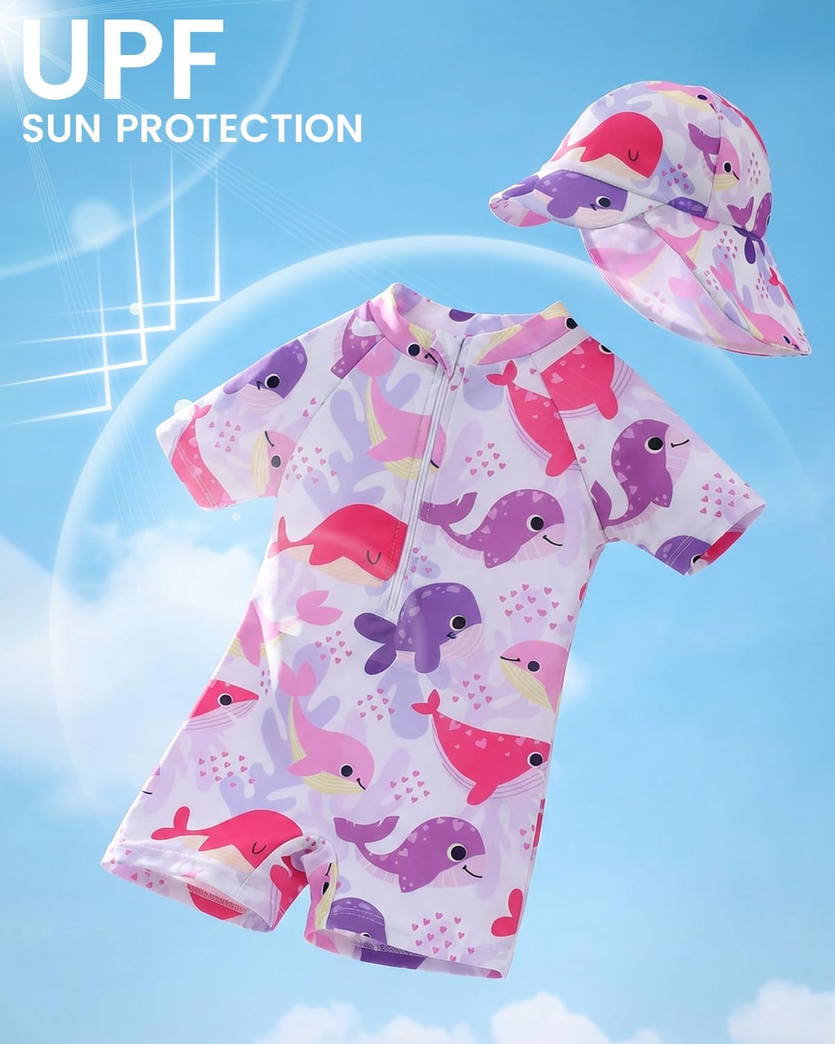 WYTbaby Baby Rash Guard Swimsuit with Sun Hat UV Protection Infant Toddler One Piece Short Sleeve Sunsuit 0-3T
