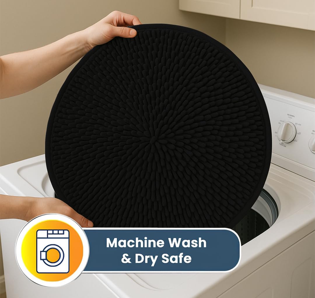 Muddy Mat® Shown on TV – Super Absorbent Microfiber Dog Door Mat for Muddy Paws, Non-Slip Washable Pet Rug, Quick Dry Chenille Entryway Carpet, Machine Washable Indoor Outdoor Mat, Black Round 4ft