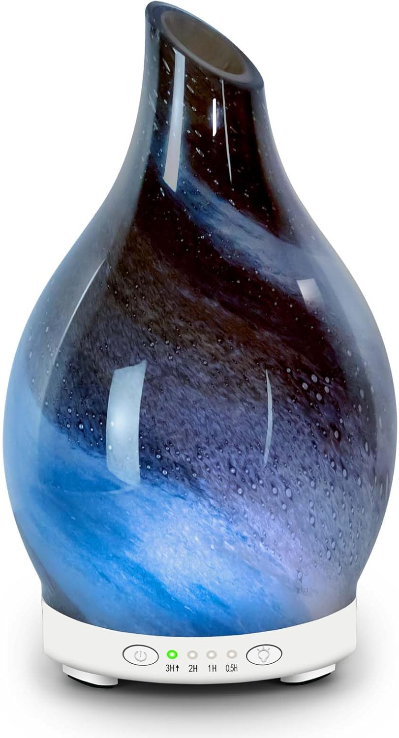 Essential Oil Diffuser 120ML Glass Aromatherapy Diffuser with 4 Timer Settings & 7 Color Changing Lights, Auto Shut-Off, Ultra Quiet Oil Diffuser for Home, Office, Yoga, Spa and Sleeping
