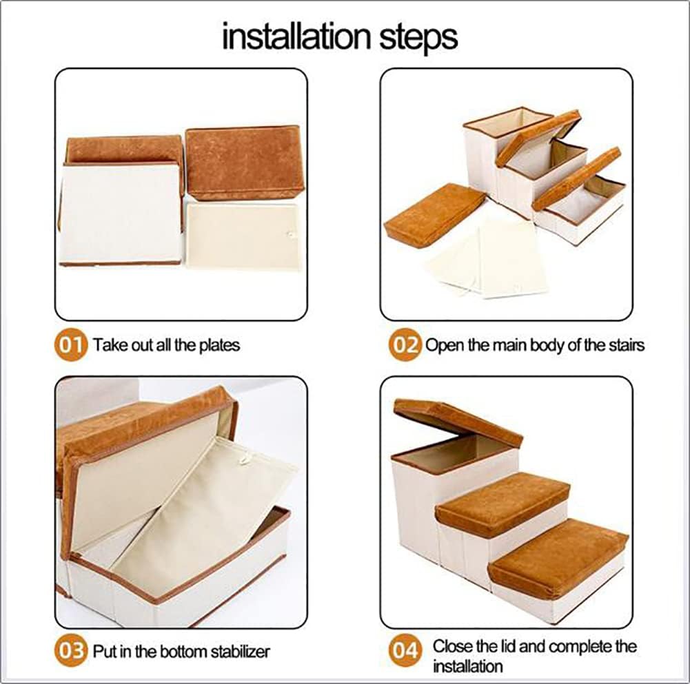 Foldable Storage Pet Dog Stairs Plush Pet Climbing Ramp Small Dog Three-Step Ladder Holds Up to 25Kg B (A)