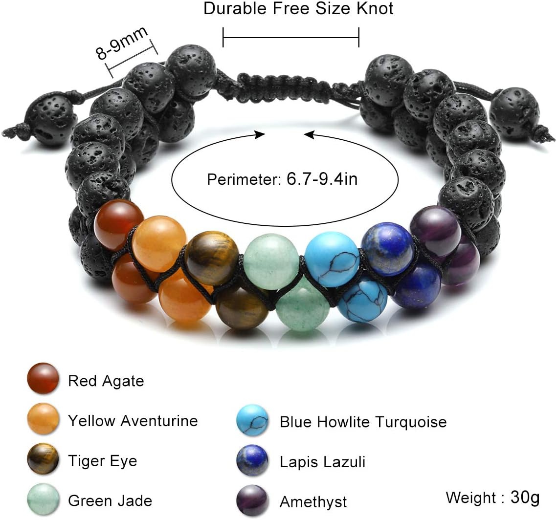 Top Plaza Bead Chakra Bracelet 7 Chakras Healing Crystals Bracelet Yoga Stone Beads Bracelets Meditation Relax Anxiety Bangle for Womens Mens