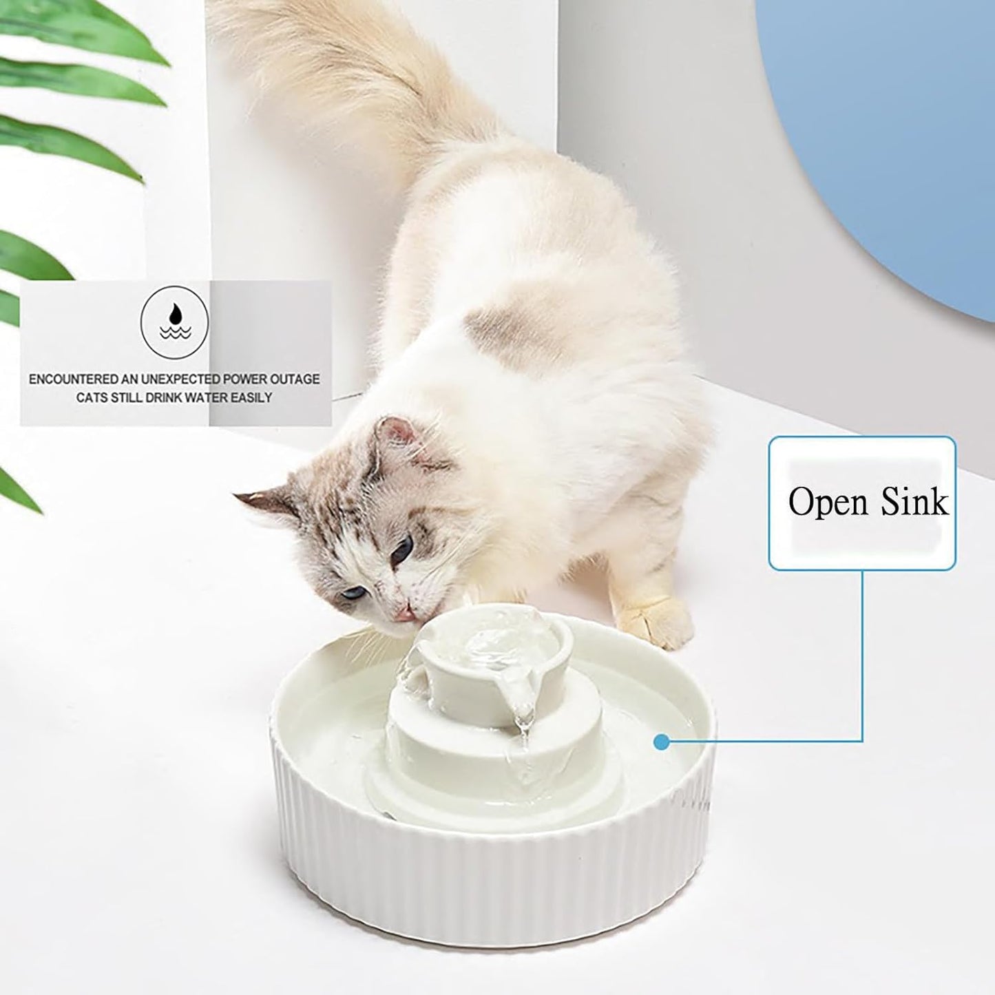Ceramic Cat Water Fountain Cats Tower Water Dispenser 2.1L/71.02oz Dog Water Bowl Dispenser Cat Fountain for Cats Indoor Ultra Quiet Pump Pets Water Bottle White