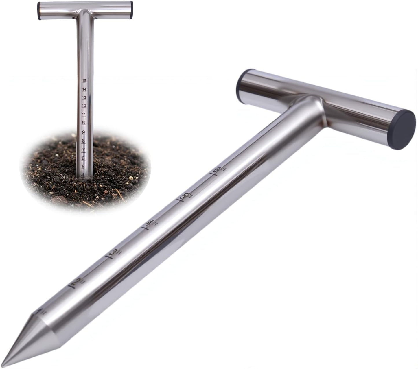 Dibbler Gardening Tool Stainless Steel, Hand Dibber Seed Planter Tool, T-Handle Bulb Planter Tool, Hand Held Hole Digger for Tulip Garden Tool