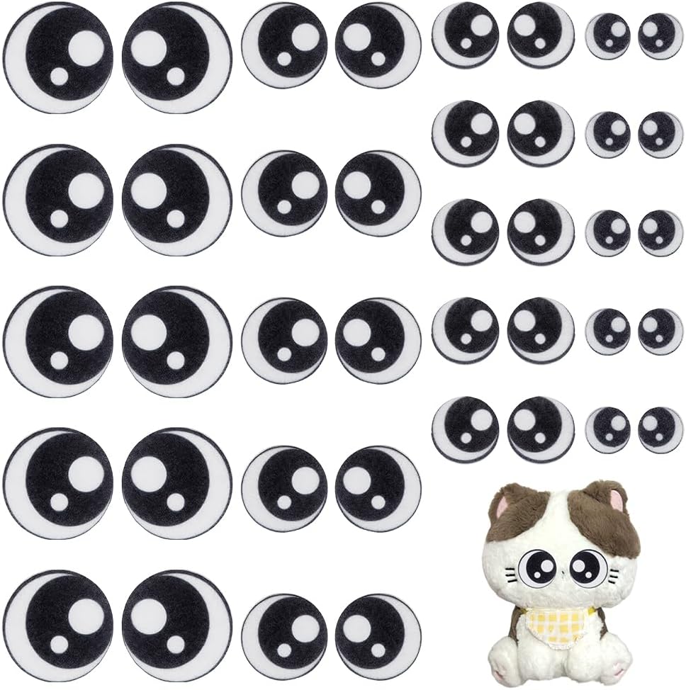 FINGERINSPIRE 20 Pairs Felt Eyes Appliques for Crochet Stuffies and Plushies 4 Sizes Round Black Color Felt Craft Doll Eyes Sewing Patches DIY Doll Puppet and Plush Animal Making Supplies