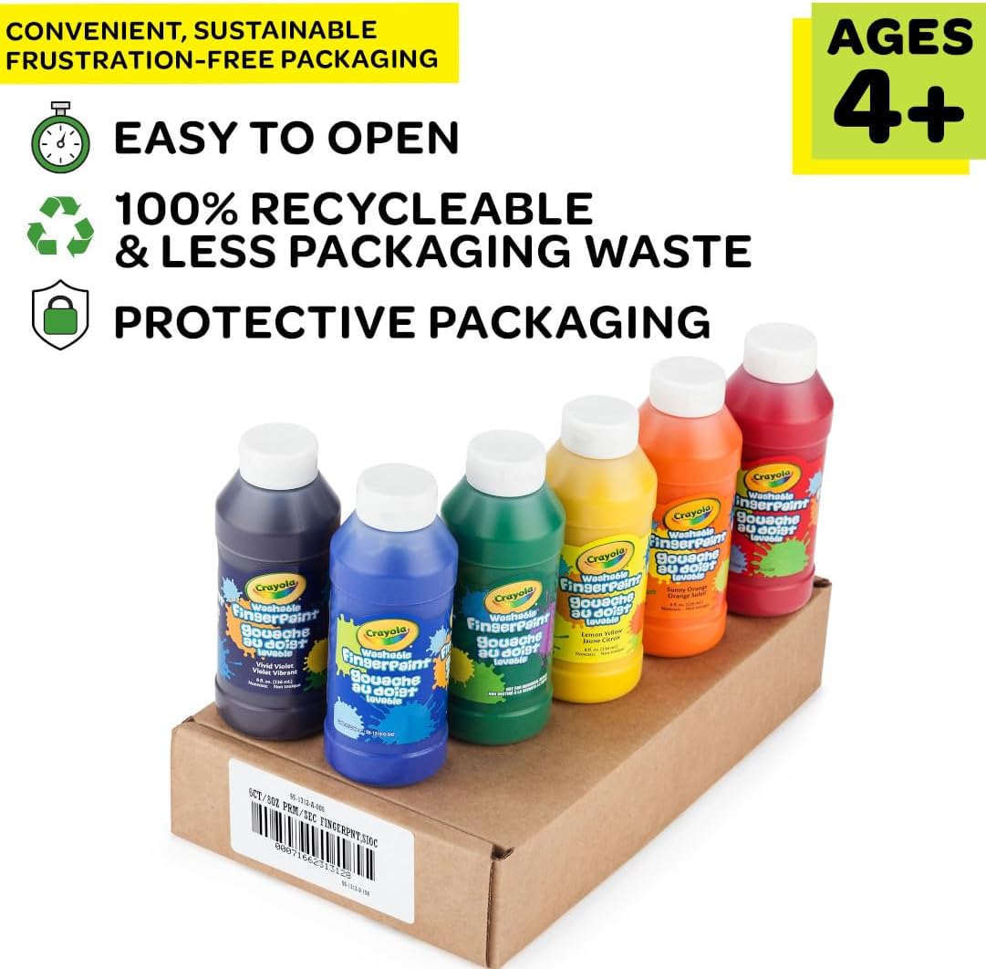 Crayola Washable Finger Paints (6ct), Toddler Paint Set, Nontoxic Finger Paint for Kids, Arts & Crafts Supplies for Toddlers, Teacher Classroom Must Have [Amazon Exclusive]