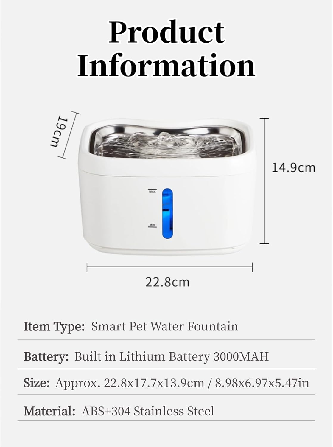 Dog & Cat Water Fountain, 2.5L Automatic Sensing Circulating Pets Drinking Dispenser with Filter, Quiet Indoor Animal Watering Fountains for Pets, Water Electricity Separation