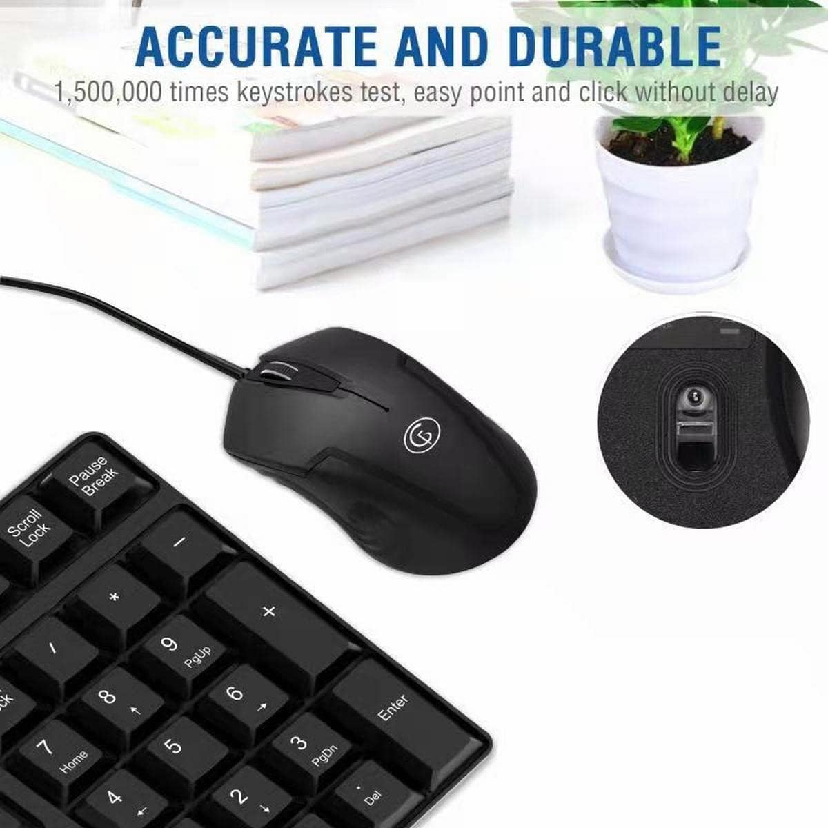 Wired Keyboard and Mouse Combo, Gofreetech Full-Size Keyboard and Mouse Combo with Optical Wired Mouse, USB Plug-and-Play, Compatible with Windows Mac OS Laptop/Desktop/PC
