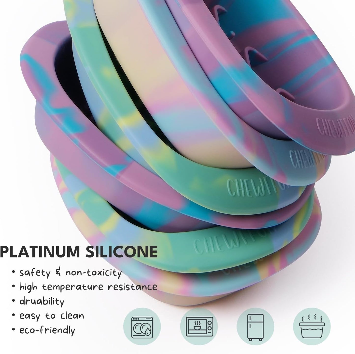 CHEWFFON Easter Dog & Cat Lick Mat Bowls, BPA-Free Silicone Slow Feeder Bowl with Suction Cups, Non Slip Pet Food Bowl Reduces Boredom and Anxiety, Dishwasher Safe, Rainbow Small