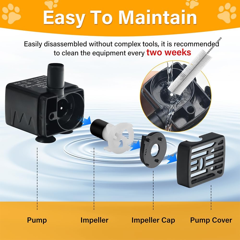 Ultra-Quiet Replacement Pump for Cat Water Fountains Submersible Pet Drinking Fountain Dog Water Dispenser Pump 5V IPX8 Waterproof （USB Cable）