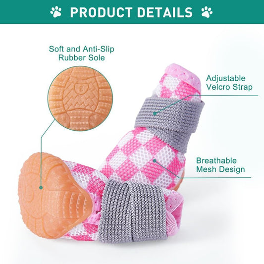 Dog Shoes for Small Dogs,Breathable Dog Boots,Pet Paw Protector for Hot Pavement and Winter Snow,Outdoor Walking and Indoor Hardfloors(Pink Black-Size 1)