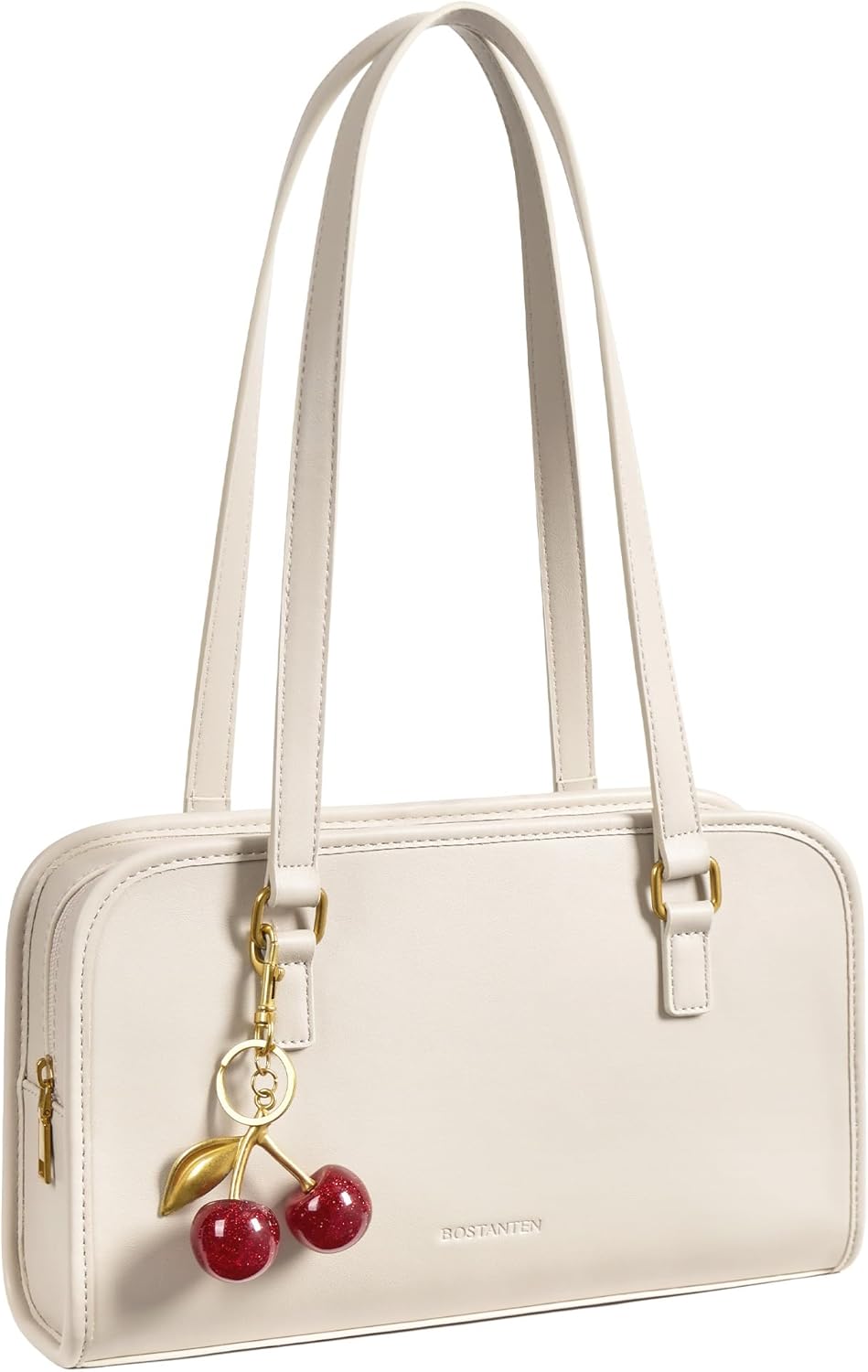 BOSTANTEN Shoulder Bag for Women Vegan Leather Purse with Cherry Charm Medium Handbag with Zipper for Daily Use