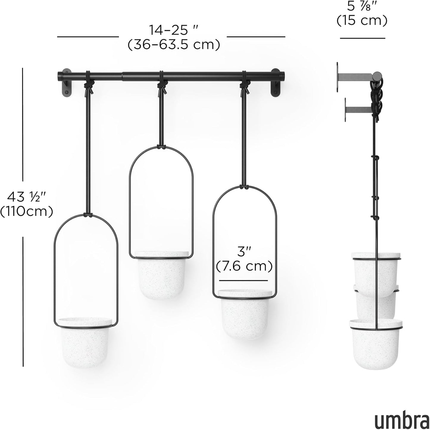 Umbra Triflora Hanging Planter for Window, Indoor Herb Garden, Set of 3, White/Black