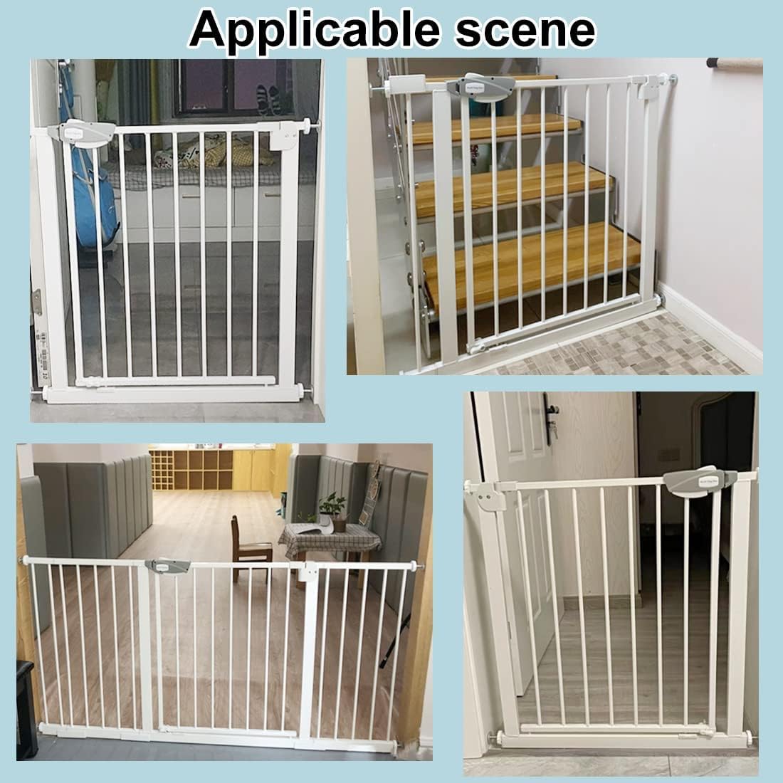 WAOWAO Triple Lock 68.11-75.98" Baby Gate Extra Wide Pressure Mounted Walk Through Swing Auto Close Safety Black Metal Dog Pet Puppy for Stairs,Doorways,Kitchen