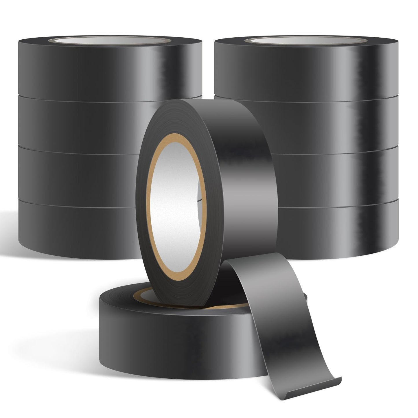 10 Pack Black Electrical Tape Waterproof，3/4 in x 60ft，High Temperature Electric Tape Weatherproof Home Outdoor Multipurpose Insulating Wire Wrapping，Maximum Voltage