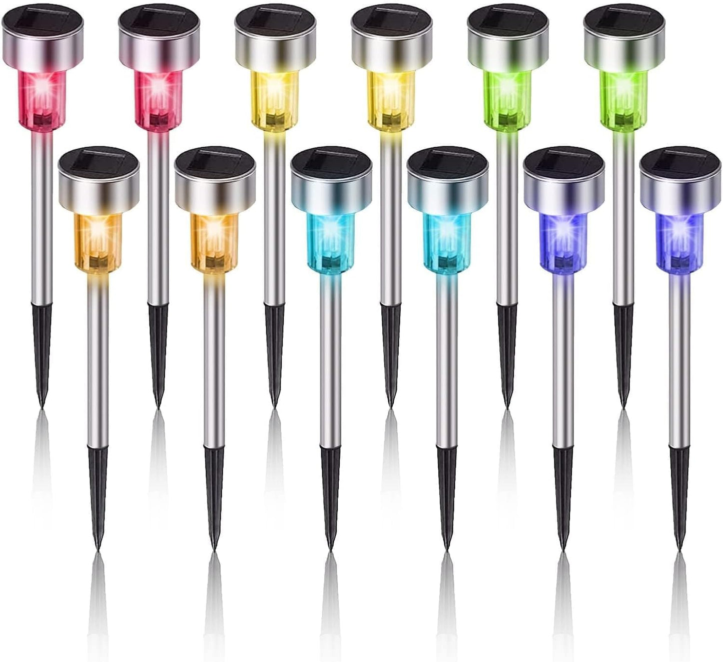 Dream Master Solar Lights Outdoor Waterproof, Stainless Steel LED Landscape Lighting, Solar Garden Lights, Outdoor Decorations for Yard, Pathway, Walkway, Patio, Lawn - 12 Pack (Multicolor)