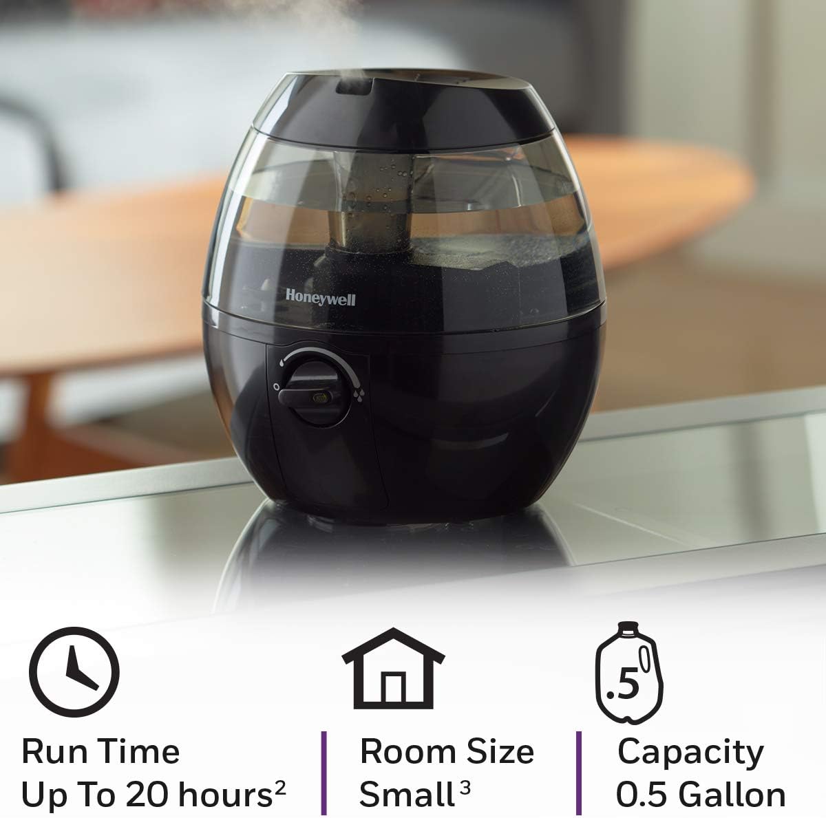 Honeywell HUL520B Mistmate Cool Mist Humidifier Black With Easy Fill Tank & Auto Shut-Off, For Small Room, Bedroom, Baby Room, Office