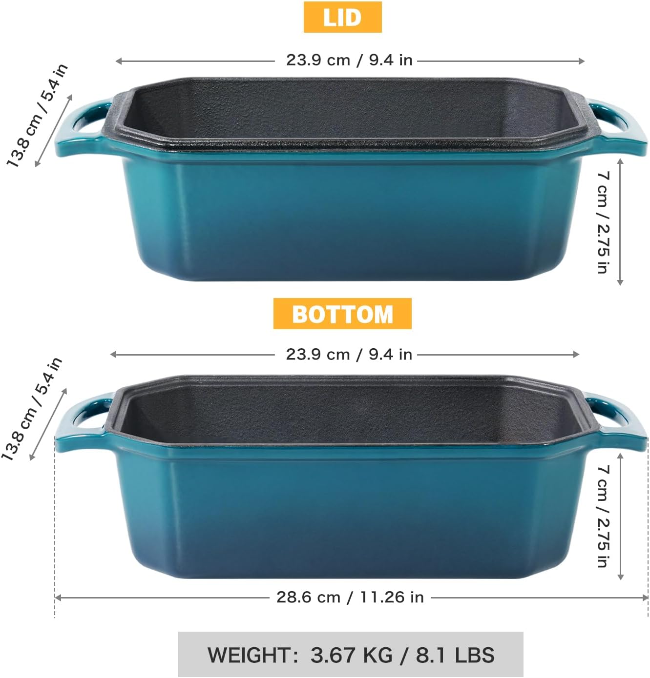 Bread Pan Cast Iron Loaf Pan with Lid Bread Loaf Pan 8.5x4.5 Inch Loaf Pan Enameled Cast Iron Sourdough Loaf Pan, DarkCyan