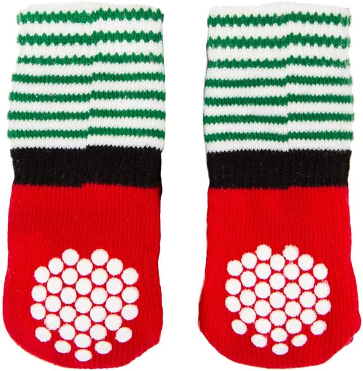 Talking Tables Anti Slip Christmas Dog Socks with Red & Green Elf Design | Pack of 4 Paw Protectors Size Small - Mediums, Festive Pet Accessories for Winter