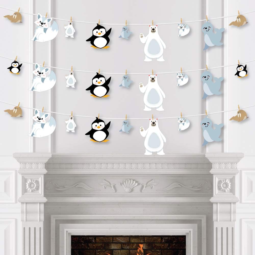 Big Dot of Happiness Arctic Polar Animals - Winter Baby Shower or Birthday Party DIY Decorations - Clothespin Garland Banner - 44 Pieces