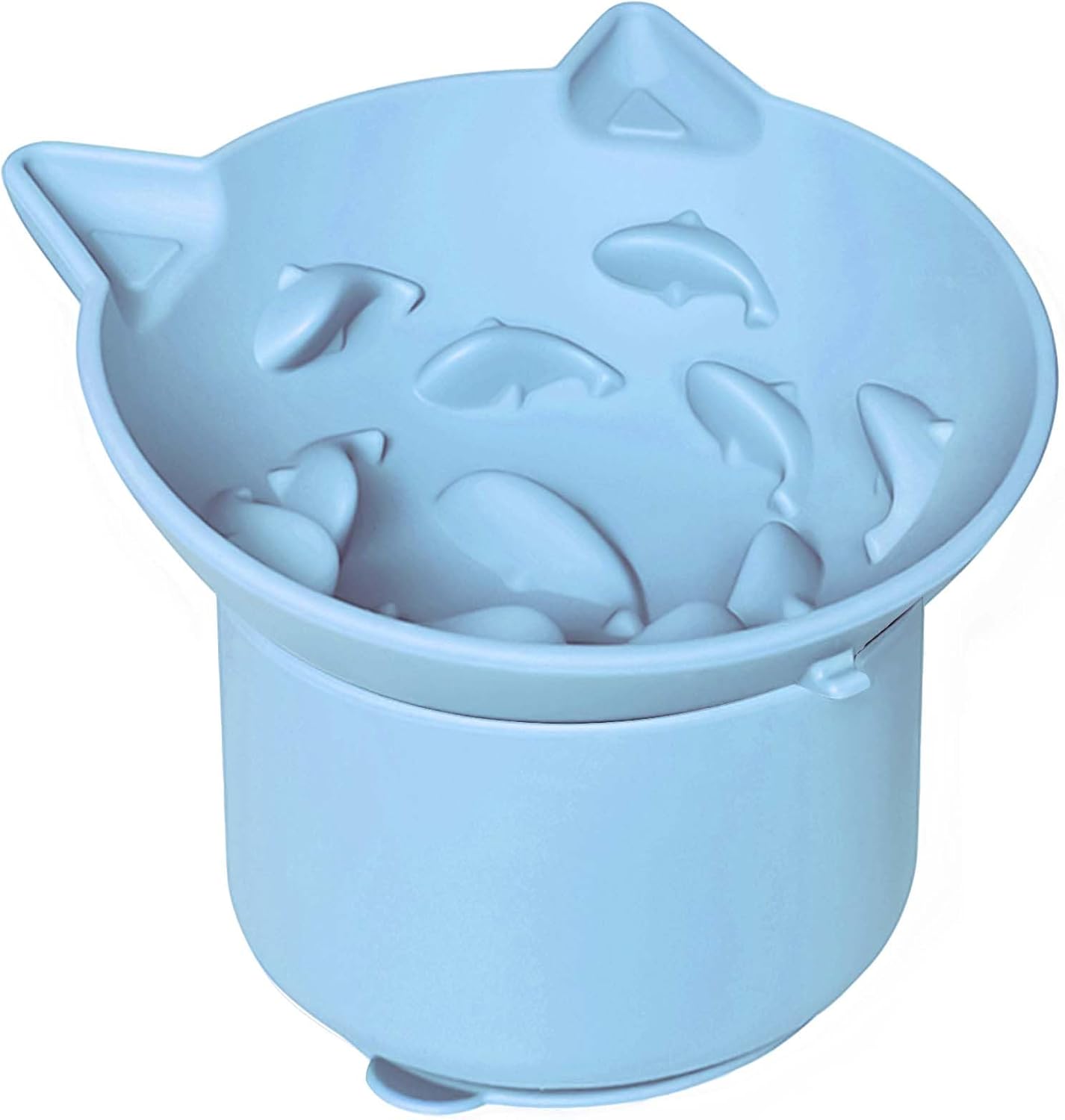 Silicone Slow Feeder Cat Bowl, Elevated Cat Slow Feeder with Suction Cups, Multi-Angle Tilt Design, No Black Chin, Suitable for Dry Wet Food (Light Blue)