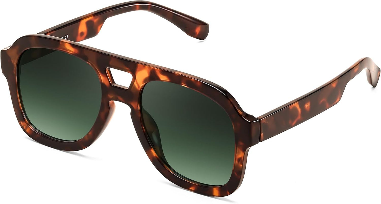FEISEDY Vintage Aviator Sunglasses Double Bridge Women Men Large Square Thick Frame Trendy Eyewear UV400 B2846