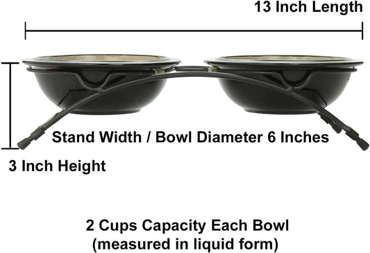 Petrageous 44339 Buddys Best Steel Frame Non-Skid Raised Dog Feeder 13-Inch by 5.75-Inch by 3-Inch Tall Anti Slip Dog Diner with 2 Dishwasher-Safe Stoneware 6-Inch 2-Cup Capacity Bowls, Brown
