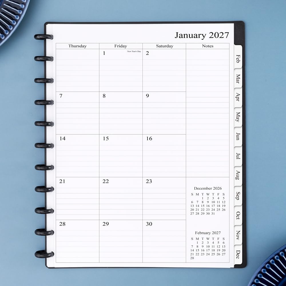 newestor 2026-2027 Monthly Planner Refill for 11-Discbound Notebooks, Apr 2026 to Dec 2027, Two Pages Per Month, Letter Size, 8-1/2" x 11"