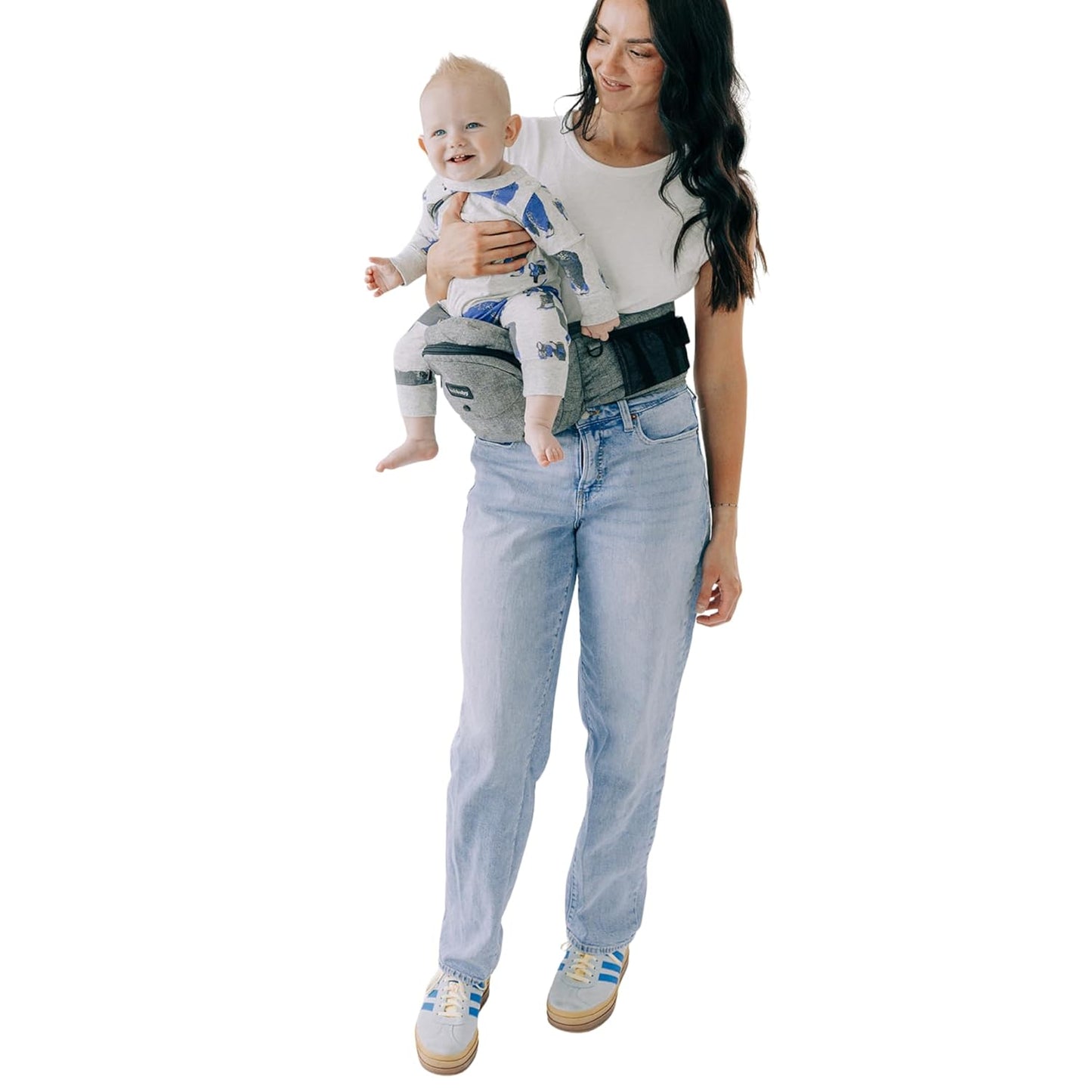 Tushbaby Original Hip Seat Baby Carrier for Babies & Toddlers up to 45 lbs, Safety Certified, Lightweight No-Foam Design with Storage, Grey