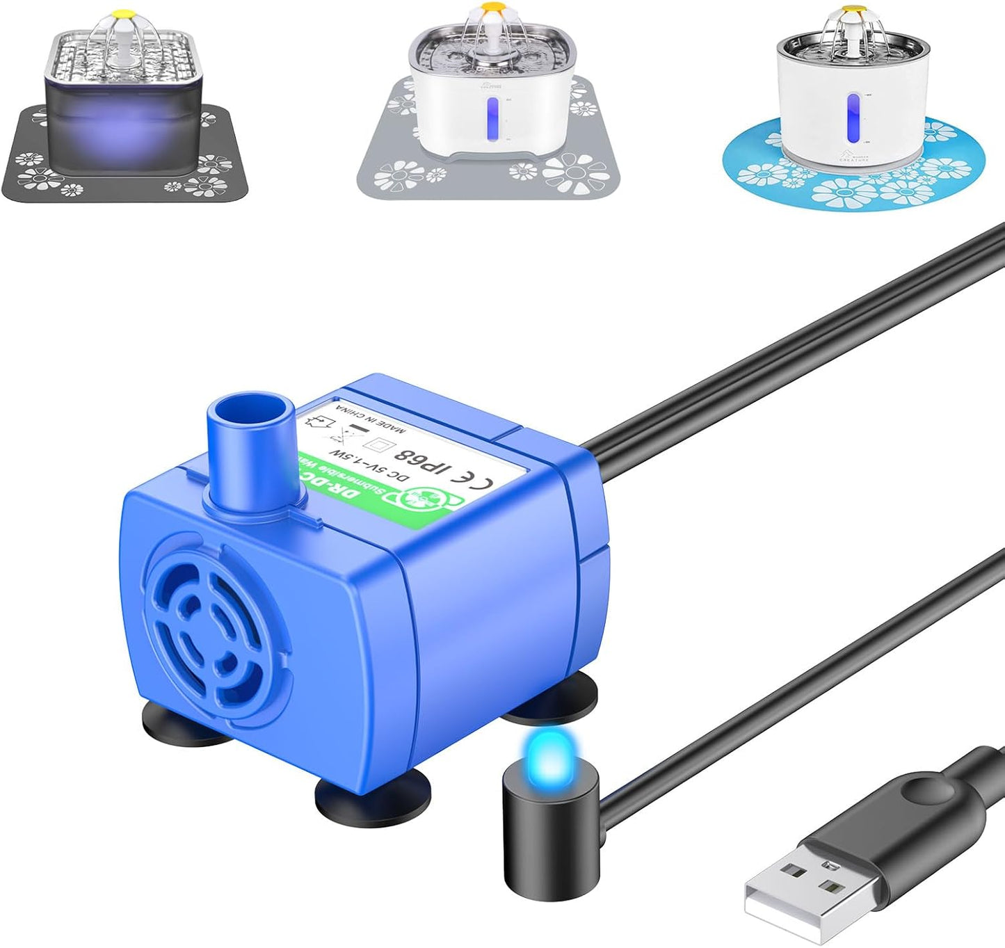 Cat Fountain Pump Replacement, Upgraded Cat Water Fountain Pump for Round and Cubic Cat Fountain (the adapter is not included)