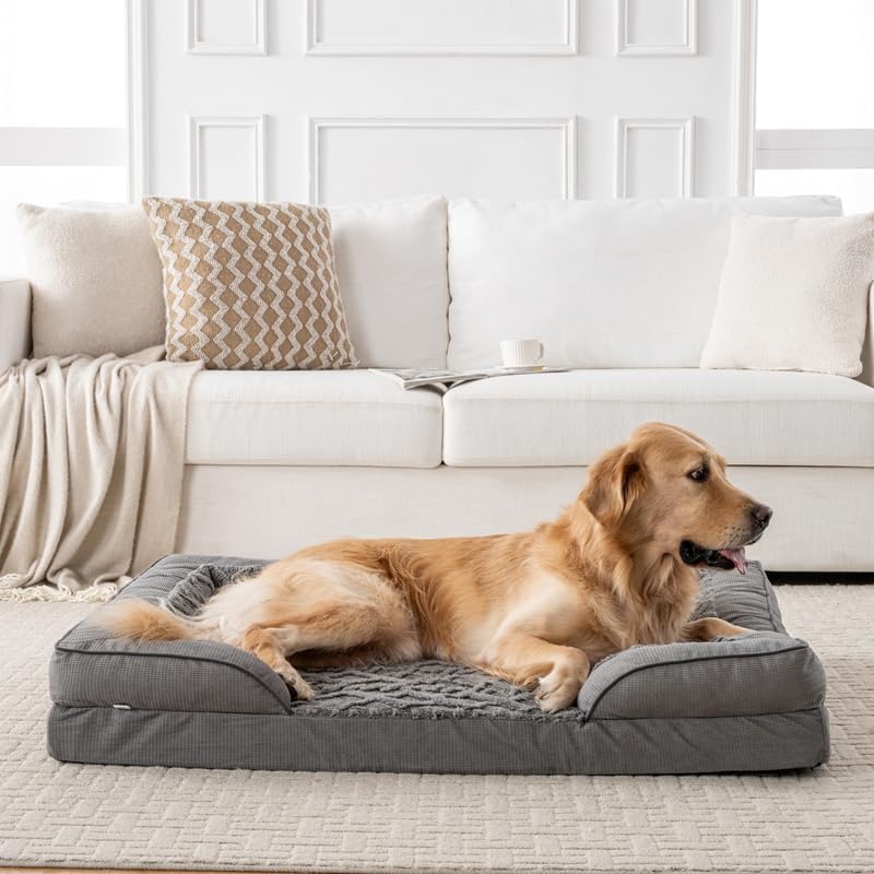 Orthopedic Dog Bed, Waterproof C-Shaped Pet Sofa with Removable Washable Cover, Non-Slip Bottom, Quilted Comfort Couch for All Dog and Cat Breeds (Dark Gray, 42" x 32" x 6.5")