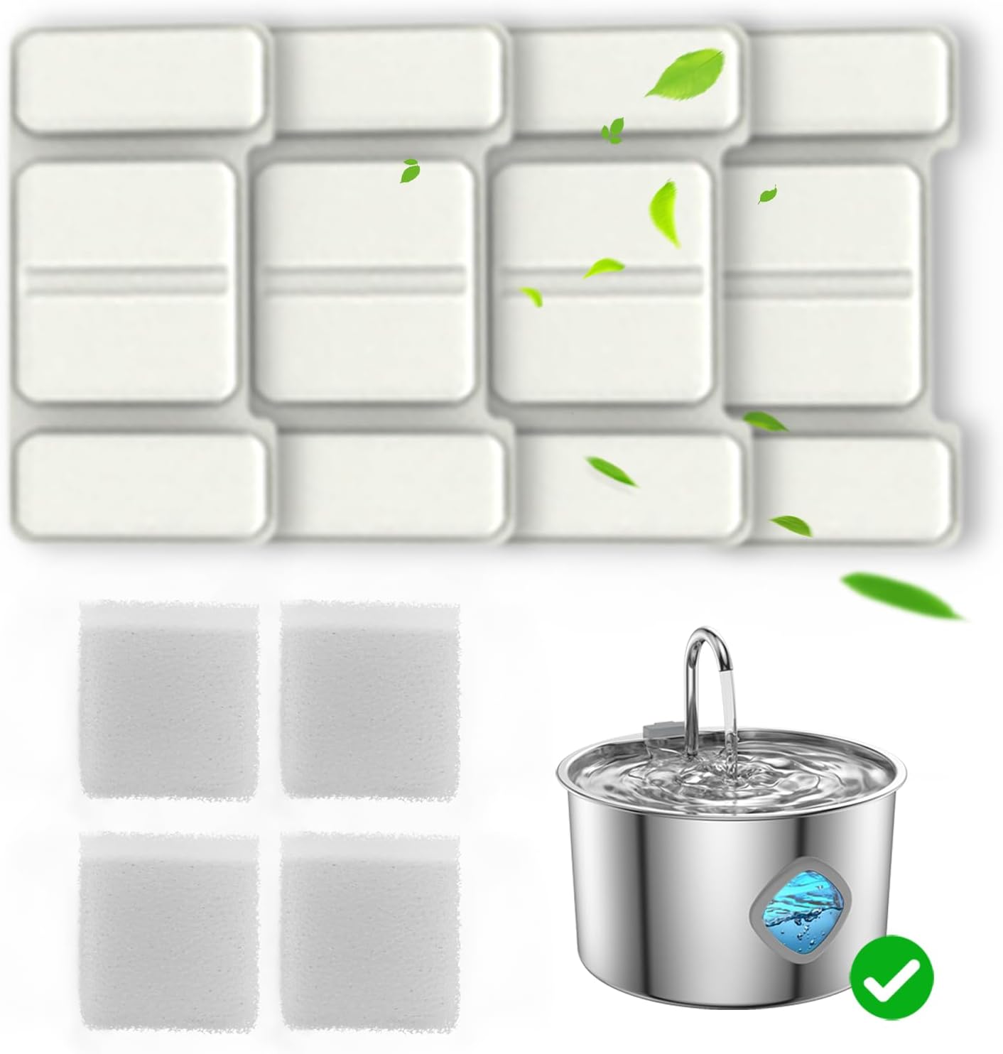 Filter Replacement Kit for FOOPOMARY 3.2L/108oz Cat Fountain, 4 Filters & Sponges for 60 Days Lasting, Keeps Water Clean for Cats, S/M Dogs, Only Compatible with FOOPOMARY Pet Drinking Water Dispenser