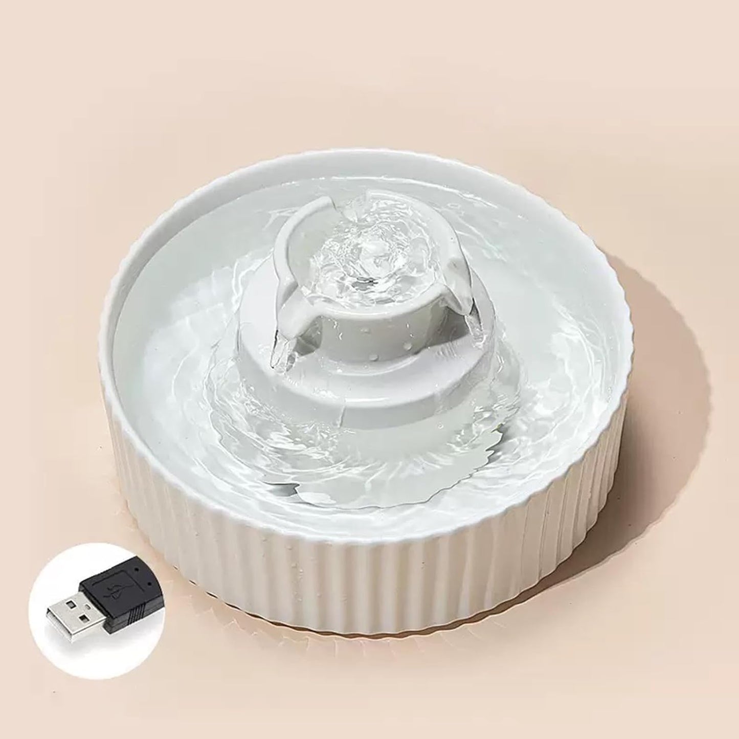 Ceramic Cat Water Fountain Cats Tower Water Dispenser 2.1L/71.02oz Dog Water Bowl Dispenser Cat Fountain for Cats Indoor Ultra Quiet Pump Pets Water Bottle White