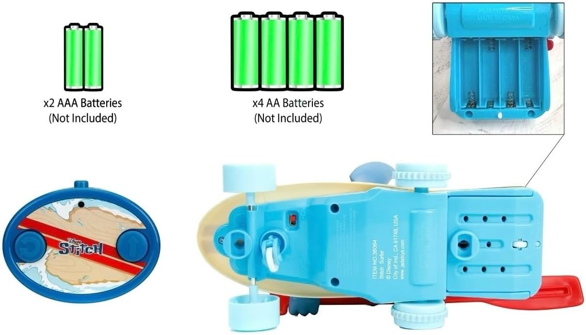 Jada Surfer Stitch RC – 10" Radio Control Toy with 360° Spin & Self-Righting Feature – Disney Lilo & Stitch – Fun Gift for Kids & Movie Fans – Ages 3+