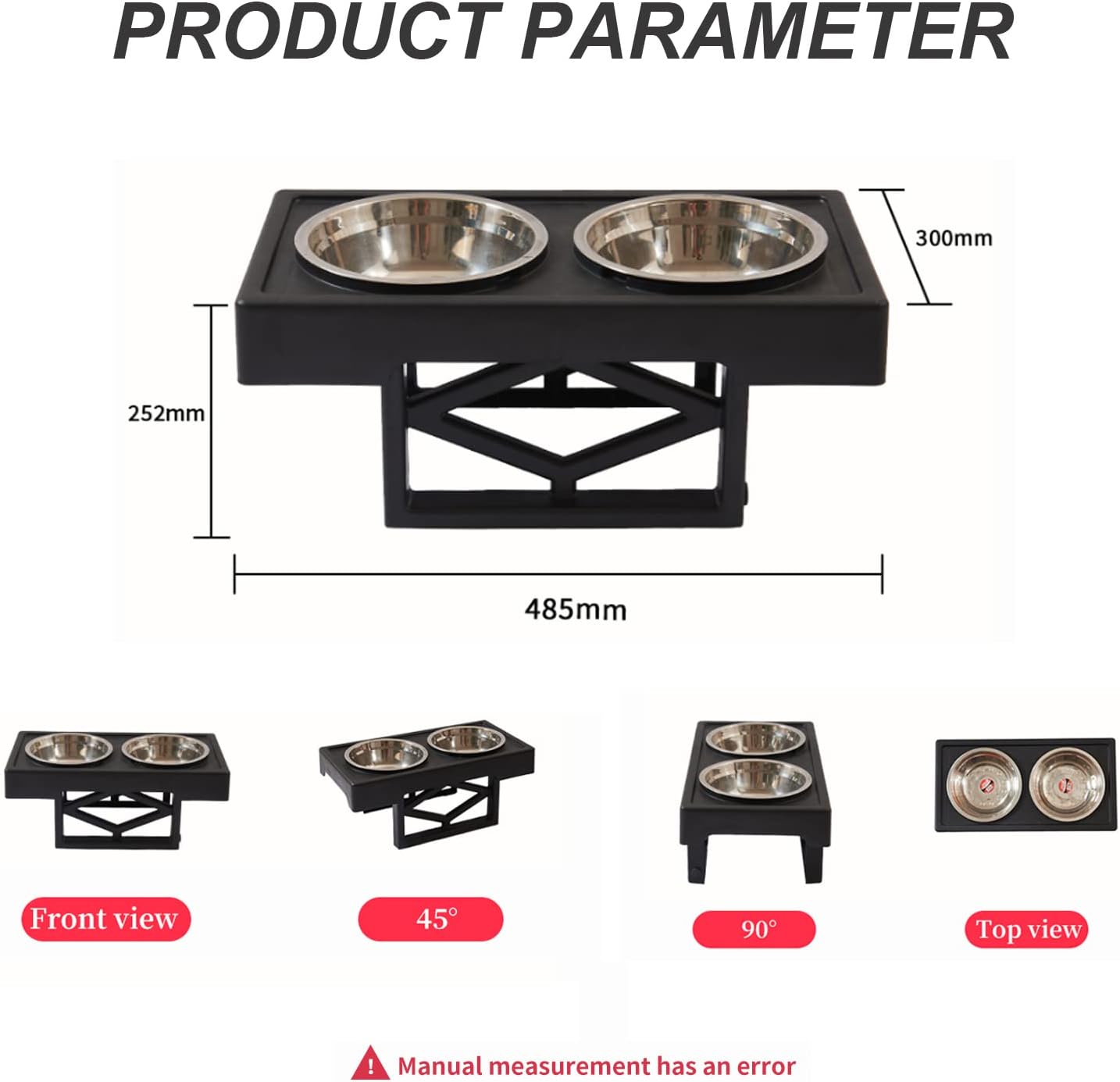 Adjustable Dog Bowl Stand, Elevated Dog Feeder with Detachable Stainless Steel Food and Water Bowl, Dog Food Bowl Stand for Dogs Cats 3 Heights, 2.75”, 8",12'',Black