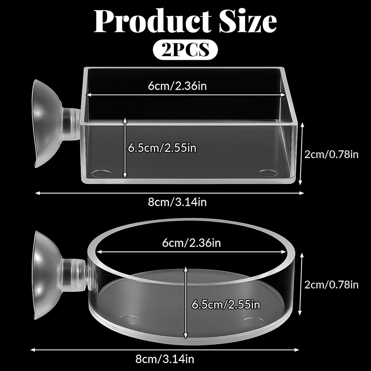 2Pcs Shrimp Feeding Dish, Aquarium Feeding Dish with Suction Cup Acrylic Fish Food Feeder for Freshwater and Saltwater Tanks Round and Square