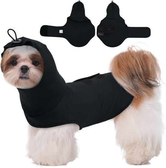 MIGOHI Dog Anxiety Vests for Small Dogs, Calming Hoodie for Fireworks,Noise,Comfort Vests for Anxiety, Wrap Ears to Relief Anxious, New Places, Social Stress, Xs,Black