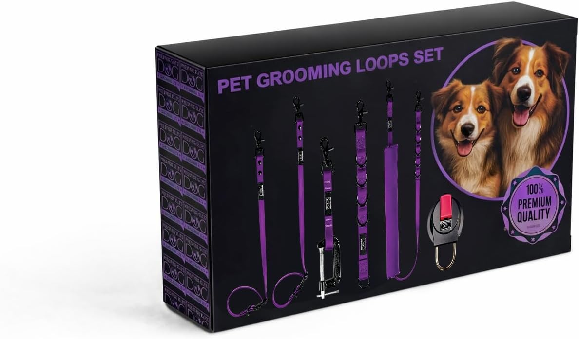 Prestige Elite - Set of 6 - Groomers Helper, Grooming Loops for Dogs Groomers - Adjustable Biothane Dog Grooming Belly Band, Grooming Noose, Extension Strap, Suction Cup & Dog Grooming Loop