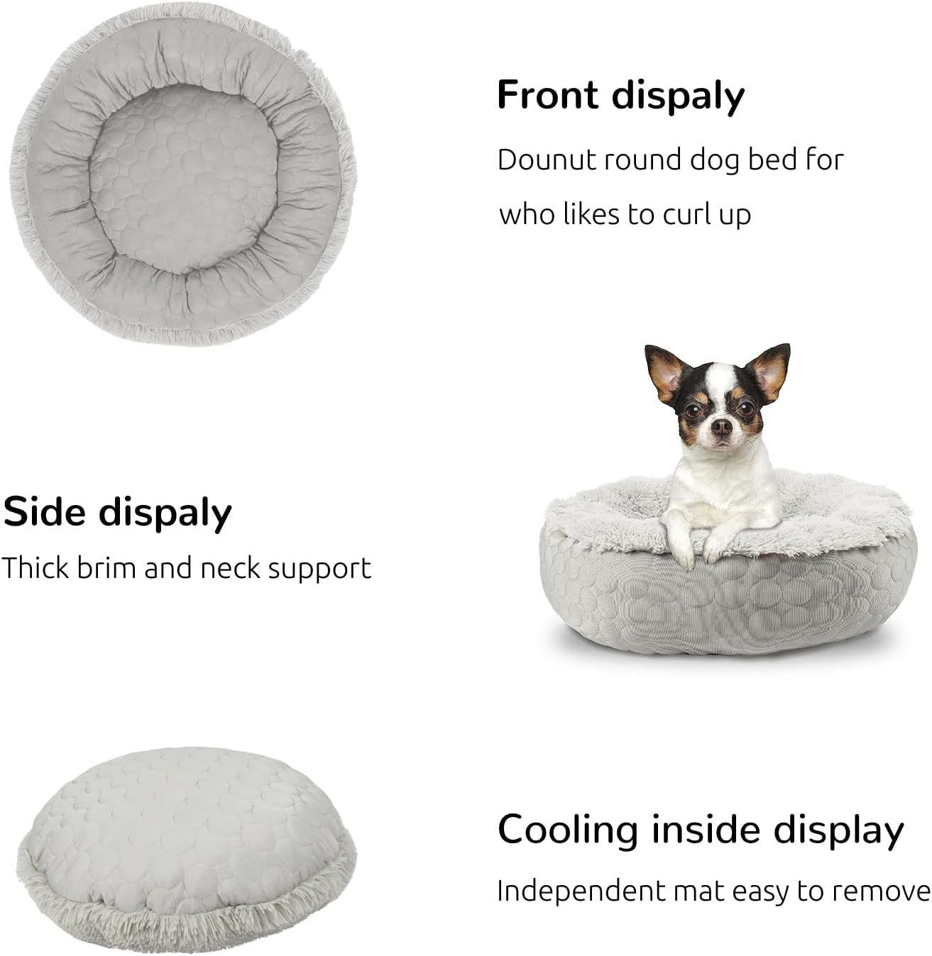 HACHIKITTY Dog Donut Round Calming Bed, Fluffy Dog Bed for Medium Large Dogs, Cooling Warming Soft Dog Cushion Bed, Double Sided Available Dog Bed with Warm & Cool Sides(36"x36"x12", Grey)