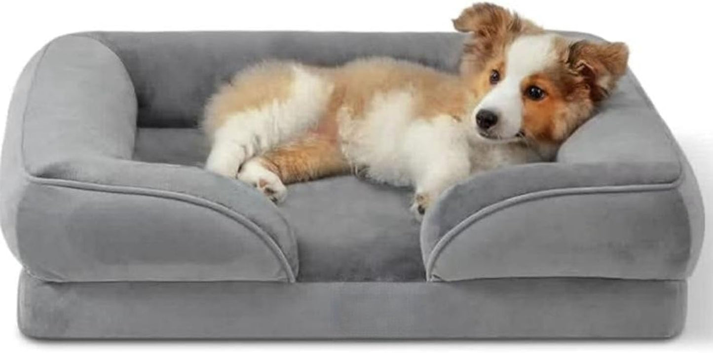 Medium Dog Couch Beds - Washable Orthopedic Dog Beds and Couch with Removable Flannel Zipper Cover (Brown M: 72 * 57 * 18cm/28 * 22.4 * 7inch) (Gray M: 72 * 57 * 18cm/28 * 22.4 * 7inch)