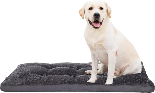 Dog Bed, Washable Cozy Plush Dog Crate Beds, Soft Comfy Kennel Pad Anti Slip Pet Sleeping Mat for Large, Jumbo, Medium, Small Dogs Breeds (29.0 L x 18.0 W x 1.5 Th Inches, Dark Grey)