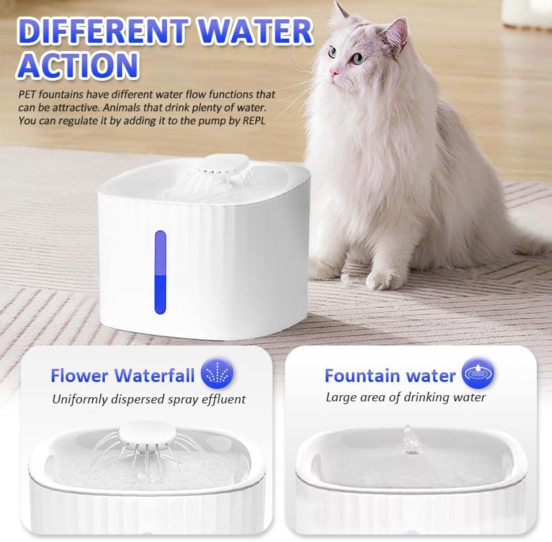 Pet Water Dispenser, LED Light Display 3L Large Capacity Intelligent Automatic 24-Hour circulating Filter pet Water Basin, Silent Design, Suitable for Cats and Dogs Drinking Water