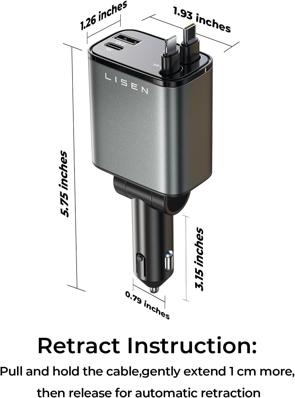 LISEN Retractable Car Charger, Gifts for Him Her, Car Adapter USB C Fast Charger, gifts for Mothers Day Travel Essentials kits Car Accessories for Men Women Gifts for iPhone 17 16 15 14 13 Samsung S26