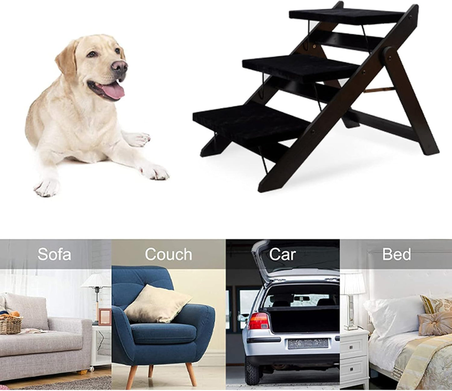 Portable Folding Pet Stairs Portable Pet Ramp Non-Slip Soft Surface Supports Up to 40kg Pet Stairs for Dogs Cats High Beds Sofa Wood Pet Safety Dog Ramp (White)
