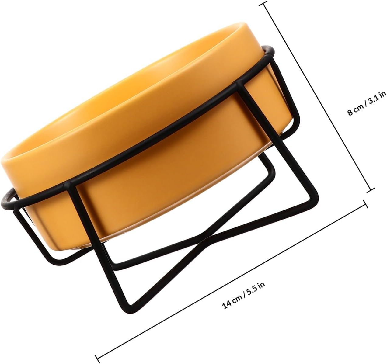 Milisten Ceramic Dog Bowl and Cat Bowl with Raised Black Iron Stand 14cm Protective Spine for Food and Water Yellow Pet Feeding Dish for Dogs and Cats
