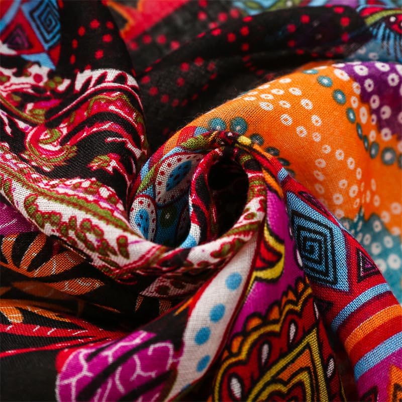 WZX Boho Scarf for Women Lightweight Floral Printed Scarves Fashion Shawl Wraps for All Season
