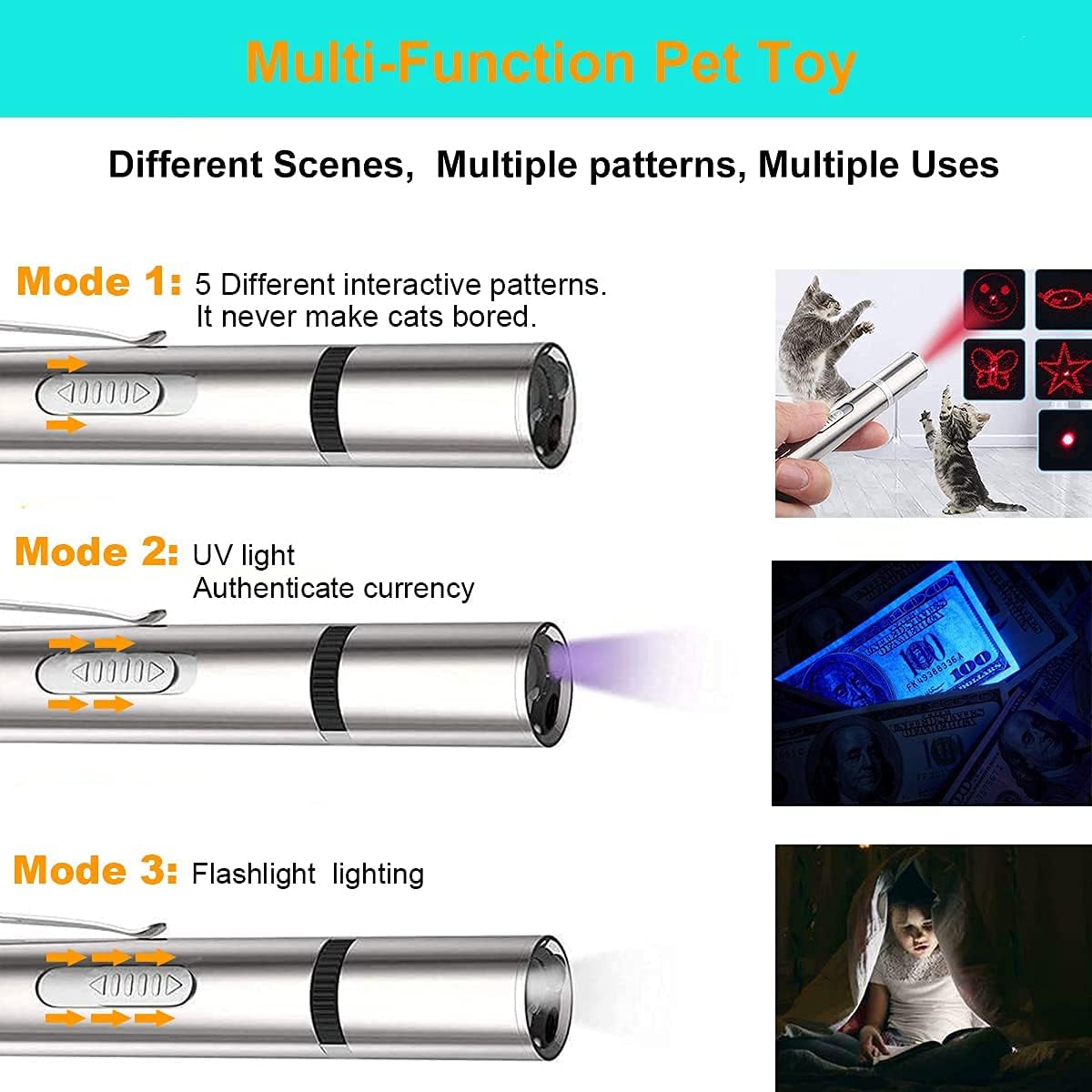 IVVTRYI Laser Pointer Cat Toys for Indoor, Rechargeable, 7 Adjustable Wand Red Light Pet Interactive Cat Mouse Toys to Keep Busyfor Kitten Dog Chase Play