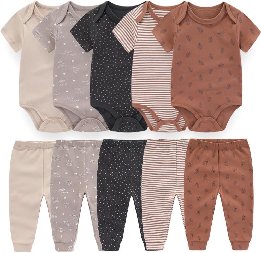 Kiddiezoom Baby Layette Set Baby Boys' 9-Piece Bodysuits Pants Set Toddler Girl Boy Unisex Baby Gift Sets