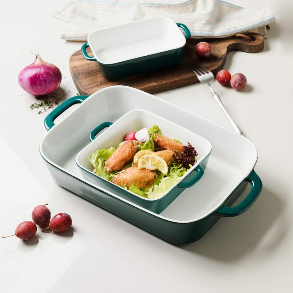 Sweejar Ceramic Bakeware Set, Rectangular Baking Dish for Cooking, Kitchen, Cake Dinner, Banquet and Daily Use, Casserole Dishes for Oven Porcelain Baking Pans (Jade)